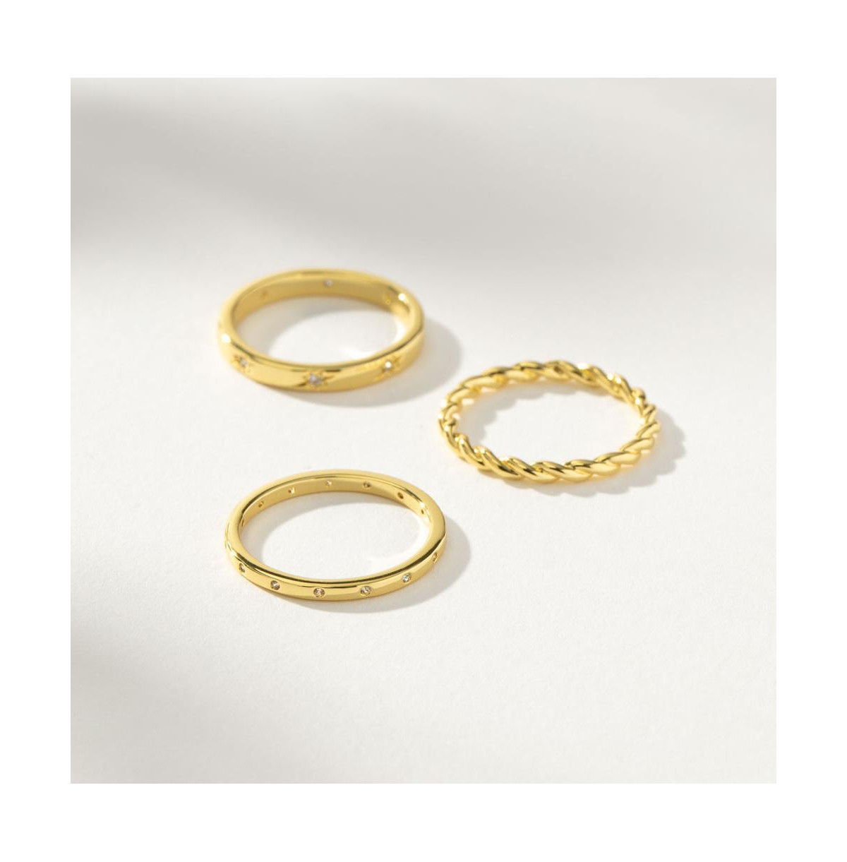 14k Gold-Plated Brass Cubic Zirconia Triad Ring, Set of 3 - Gold | Macy's