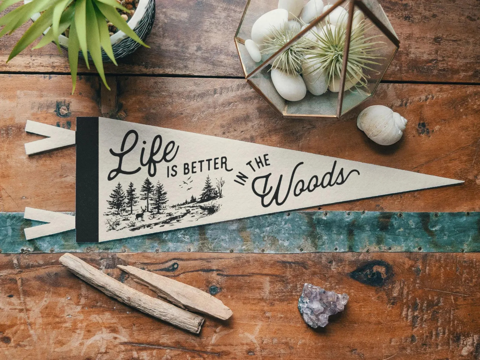 Life is Better in the Woods Felt Pennant | Vintage Camp Banner, Inspirational Rustic Home Decor, ... | Etsy (Global)