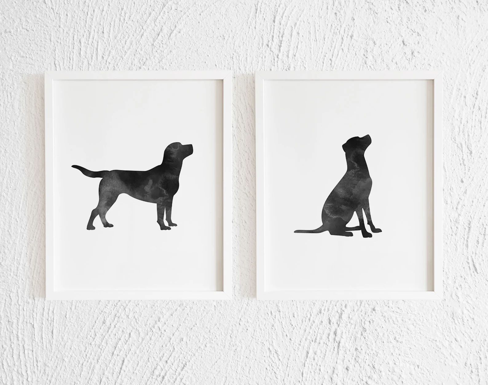 Labrador Retriever Silhouettes Watercolor Art. Black and White - Etsy | Etsy (US)