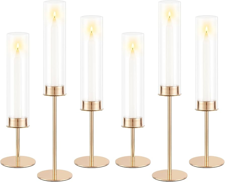 Gold Candle Holders Set of 6 for Glass Taper Candle Holders,Hurricane Candlestick Holder for Home... | Amazon (US)