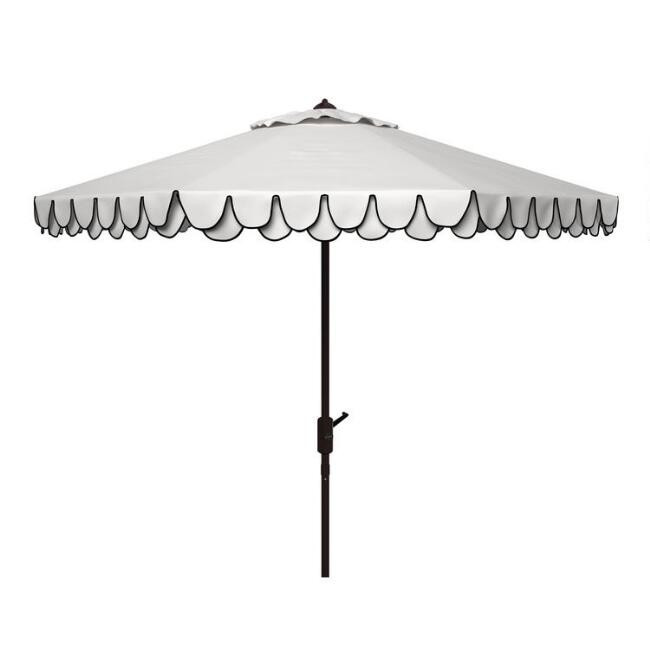 White and Navy Double Scallop 9 Ft Tilting Outdoor Umbrella | World Market