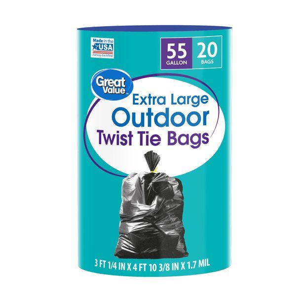 Great Value Extra Large Outdoor Trash Bags, 55 Gallon, 20 Bags (Twist Tie) - Walmart.com | Walmart (US)