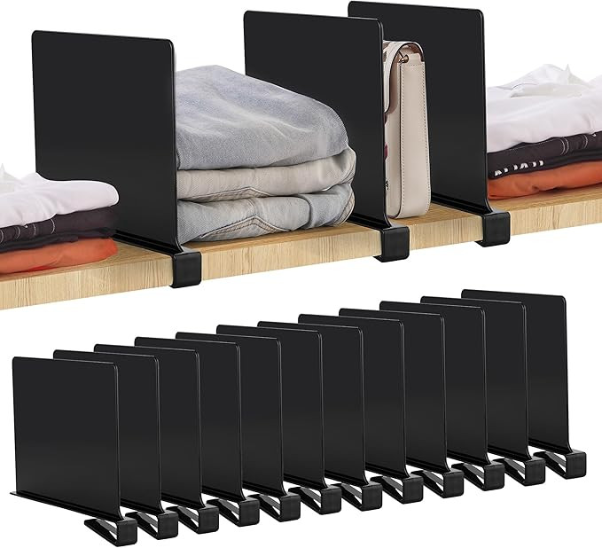 JOY DECOR 12 Pack Acrylic Matte Black Shelf Dividers for Closets Organizer and Storage Adjustable... | Amazon (US)