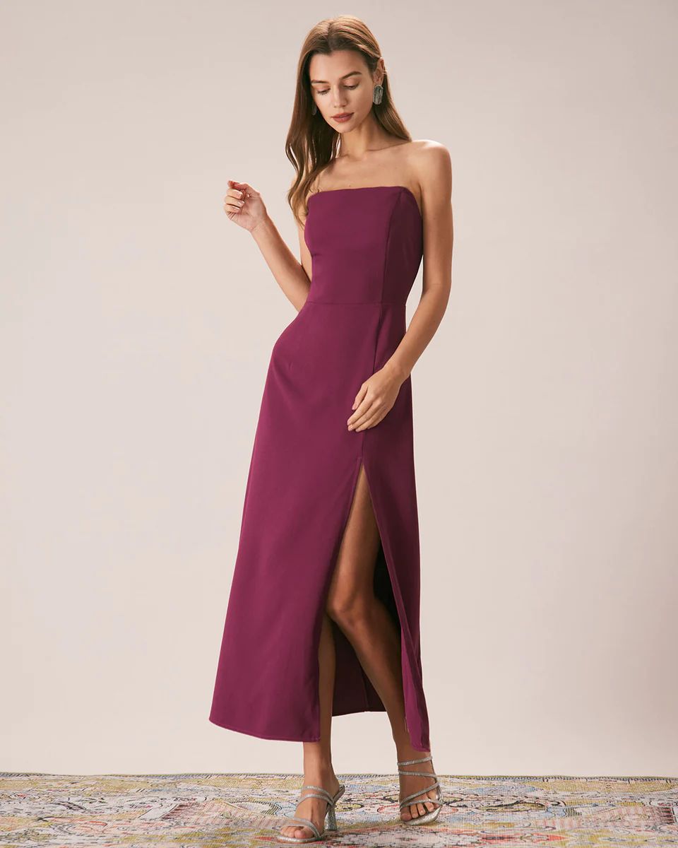 The Purple Pearl Strap A-Line Slit Maxi Dress & Reviews - Purple - Dresses | RIHOAS | rihoas.com