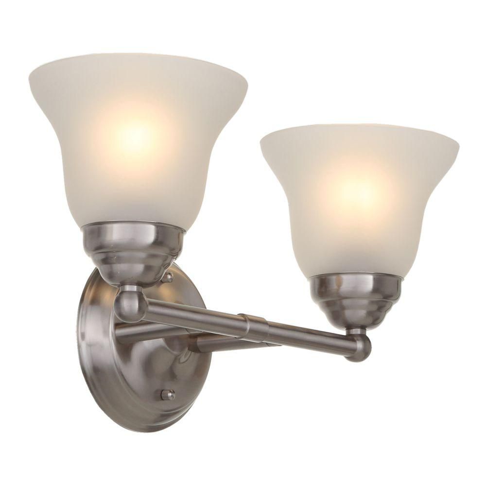 Hampton Bay Ashhurst 2-Light Brushed Nickel Vanity Light with Frosted Glass Shades-EGM1392A-3/BN ... | The Home Depot
