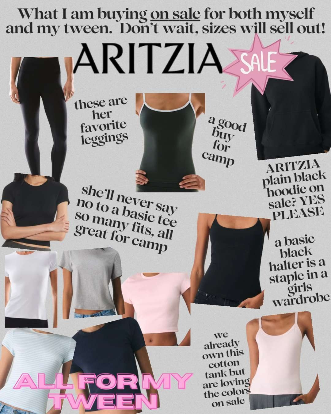 What I am buying from ARITZIA that is on sale right now for both my tween and myself.  So many great items available, but don't wait, because they run out of sizes quickly! 

Also make sure you click the item to see what colors are on sale.  Bot every color for ever item is!  

 #LTKSpringSale #LTKmomlife #LTKKids