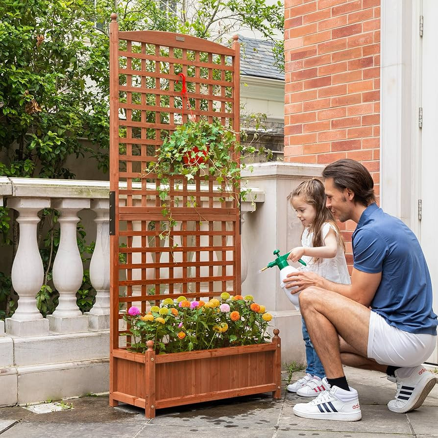 VIVOHOME Wood Planter Raised Garden Bed with Trellis 71 Inch Tall, Outdoor Garden Flower Standing... | Amazon (US)