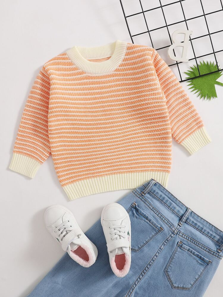 Toddler Girls Striped Round Neck Sweater | SHEIN