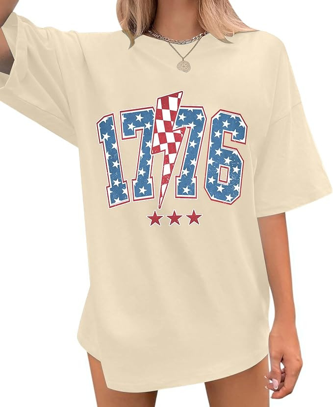 Women America 1776 T Shirt 4th of July Oversized Shirts Patriotic USA Flag Casual Short Sleeve Te... | Amazon (US)