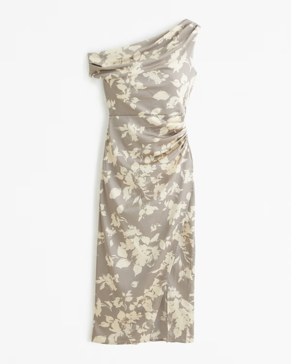 Stretch Satin Draped Midi Dress | Abercrombie & Fitch (US)