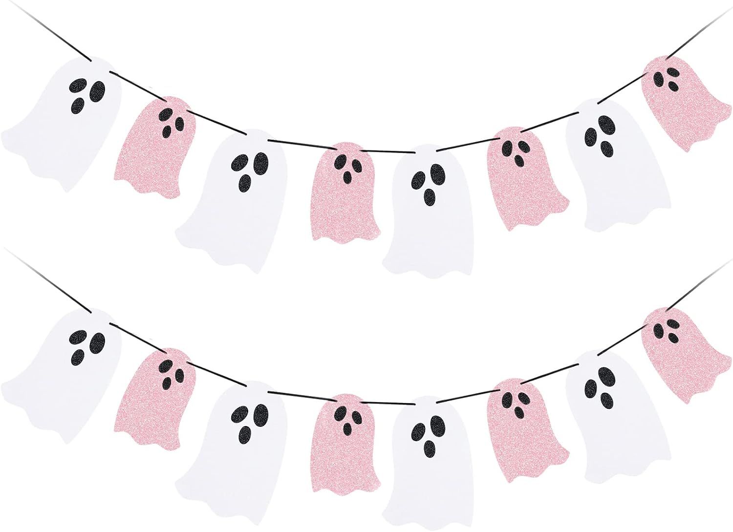Halloween Hanging Ghost Banner White Pink Glitter Halloween Party Ghost Banner for Haunted Houses... | Amazon (US)