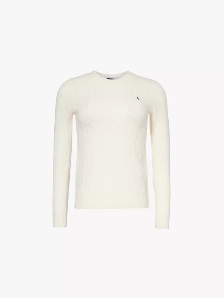 Logo-embroidered cable-knit wool and cashmere jumper | Selfridges