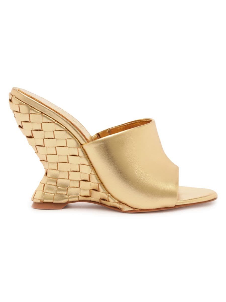 April 109MM Metallic Leather Wedge Sandals | Saks Fifth Avenue