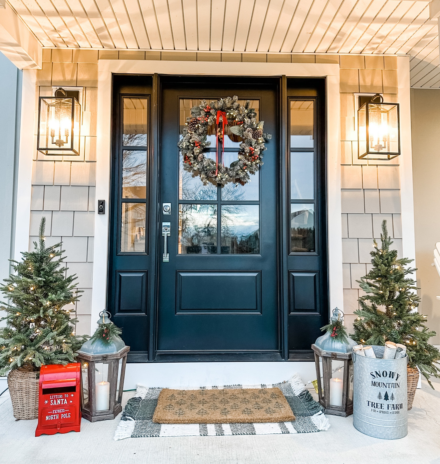 Christmas porch 🌲

Winter porch, holiday porch, Christmas porch decor, Christmas doormat, layered doormat, prelit outdoor Christmas tree, Christmas wreath, outdoor sconces, glass front door, black front door, entryway decor, outdoor lanterns, ring doorbell, Pottery Barn, Target, Studio McGee, Thermatru front door, Schlage entry door handle, letters to Santa mailbox, faux birch logs

#LTKstyletip #LTKHoliday #LTKhome