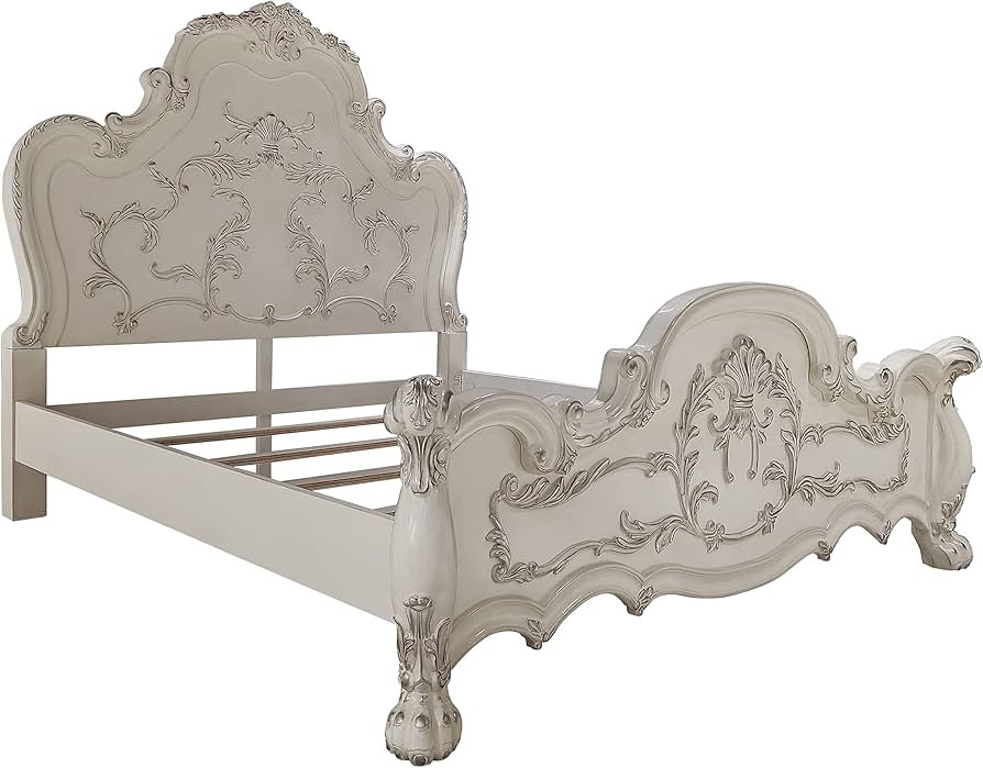 Acme Dresden Wooden Eastern King Bed with Arched Headboard in Bone White | Amazon (US)