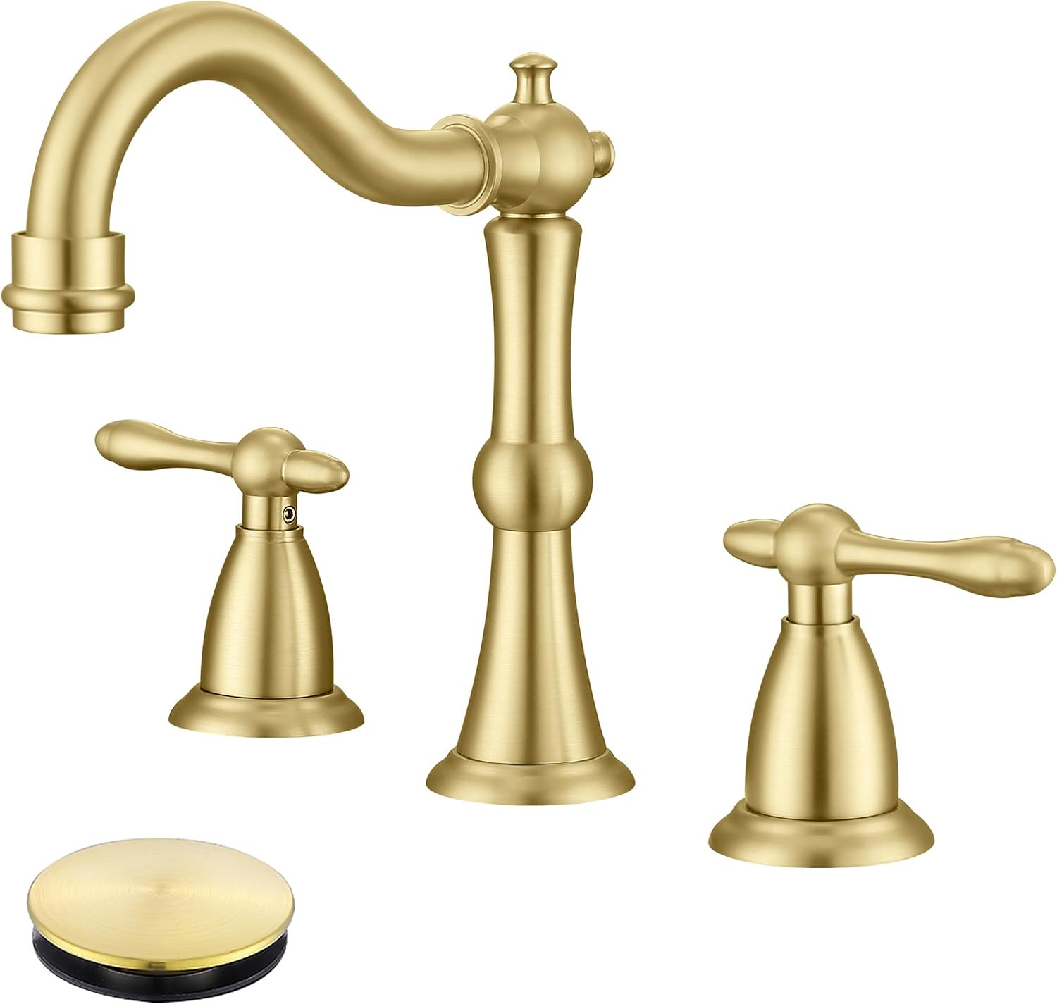 Antique Brushed Gold Bathroom Faucet 3 Hole, Widespread Bathroom Sink Faucet with Pop Up Drain and cUPC Supply Hose, Modern 2 Handle Vanity Faucet Gold JXM3073BG | Amazon (US)