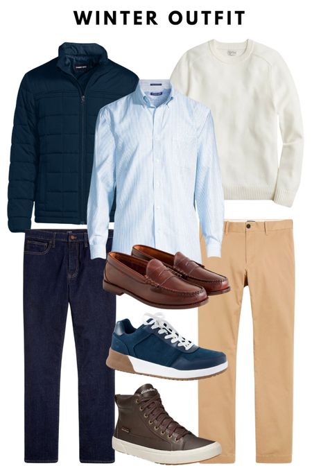 Men’s winter outfit, work wear for him, office outfit, weekend outfit // quilted jacket, Oxford shirt, men’s sweater, men’s jeans, khakis, sneakers, mens boots 

#LTKfamily #LTKmens #LTKover40