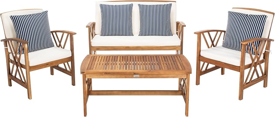 SAFAVIEH Outdoor Collection Fontana Natural/ Beige Cushions/ Thin Stripe Pillows 4-Piece Conversa... | Amazon (US)
