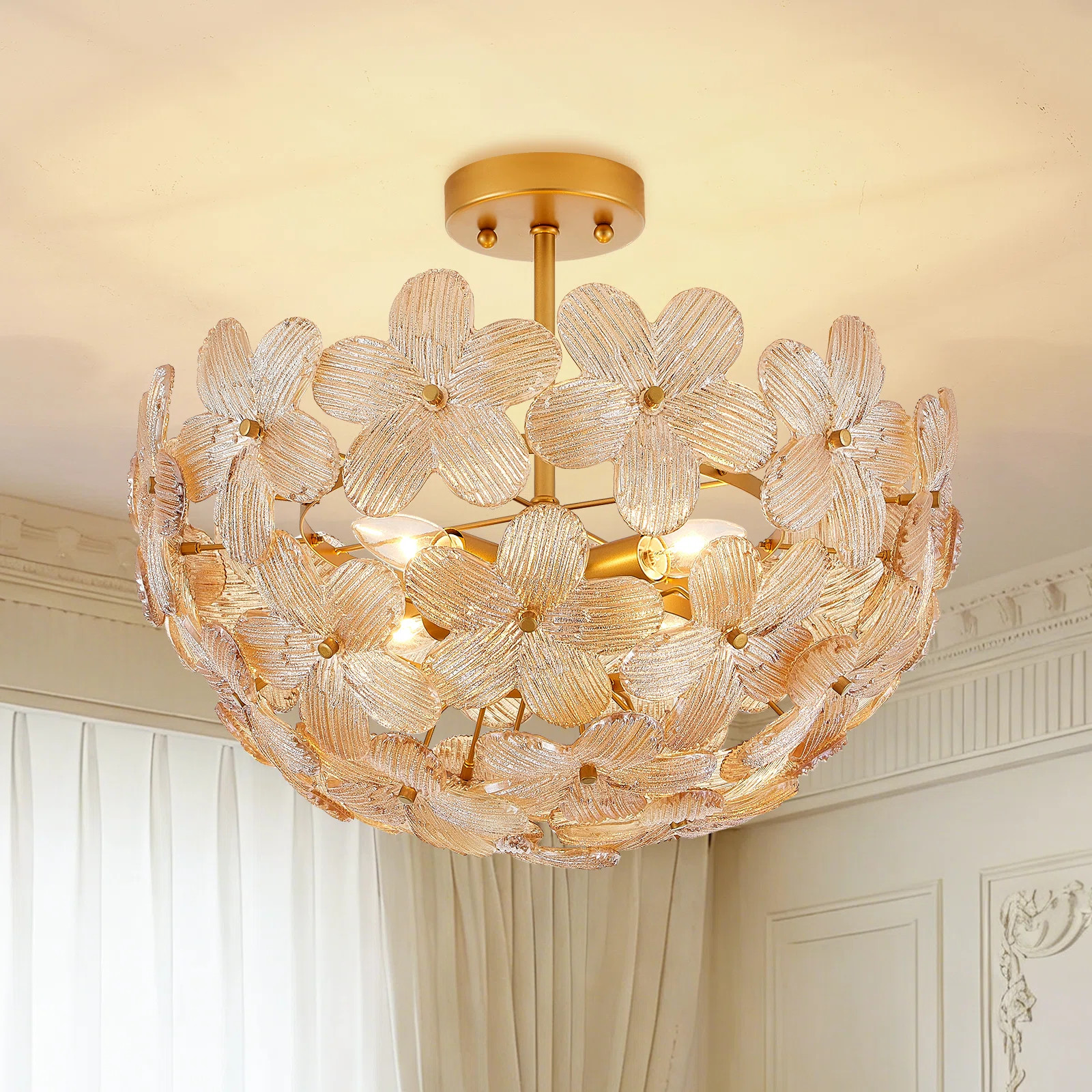 4-Light Glass Flush Mount Dia 18.13 Inches | Wayfair North America