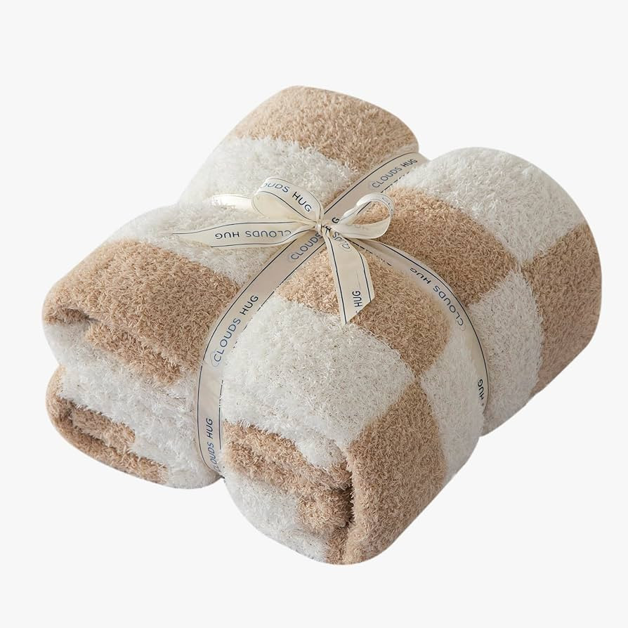 Checkered Fall Throw Blanket for Couch - Super Soft Knit Bed Blanket， Fluffy Fuzzy Plush Lightw... | Amazon (US)