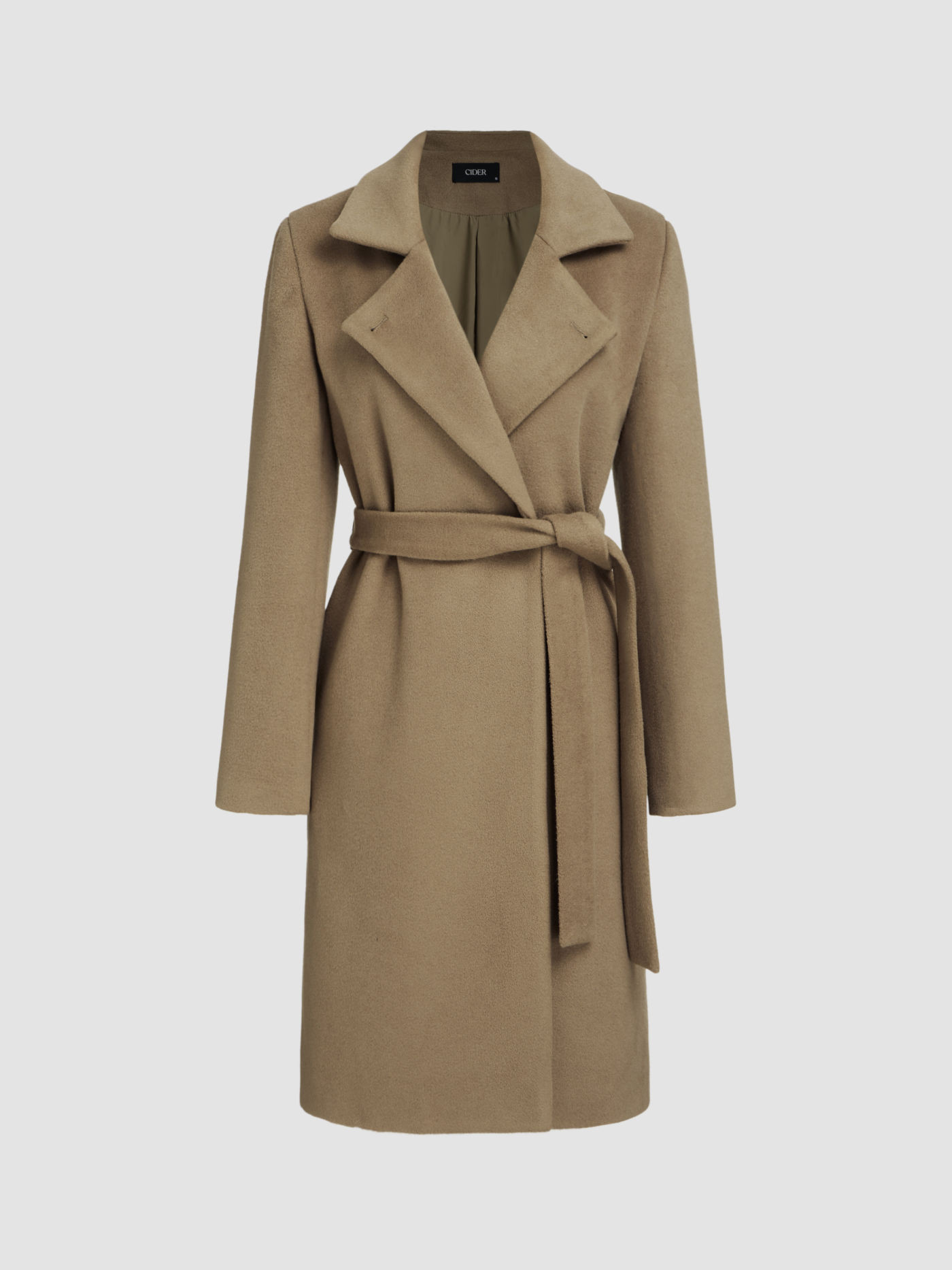 Wool-blend Collar Solid Belted Button Coat | Cider
