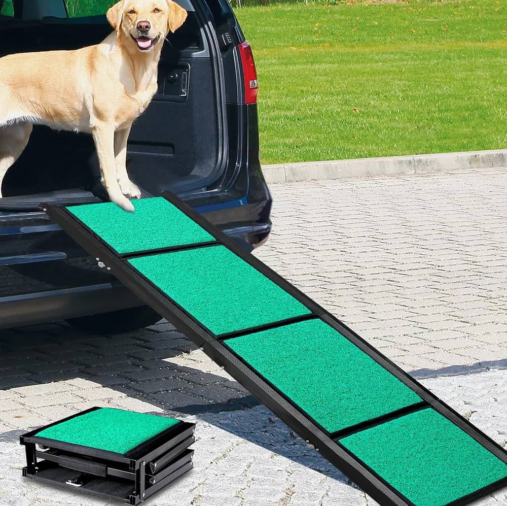 62" Folding Dog Car Ramps, Upgraded Portable Pet Ramp with Non-slip Carpet Surface, 17" Wide Dog ... | Amazon (US)