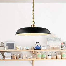 Colony; 1 Light; Large Pendant; Matte Black with Burnished Brass | www.lampsplus.com | Lamps Plus