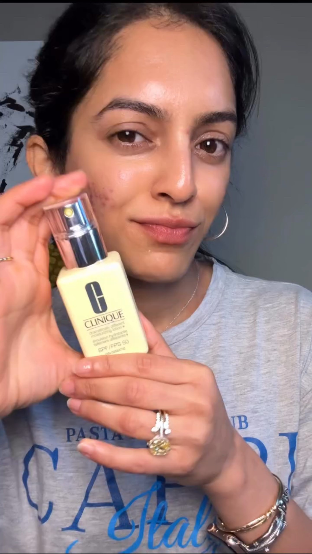 Clinique’s dramatically different moisturizing lotion with spf 50 for face is fragrance free and hydrates and strengthens skin barrier. I use it as last step of my skincare routine and it keeps me protected from uv rays!