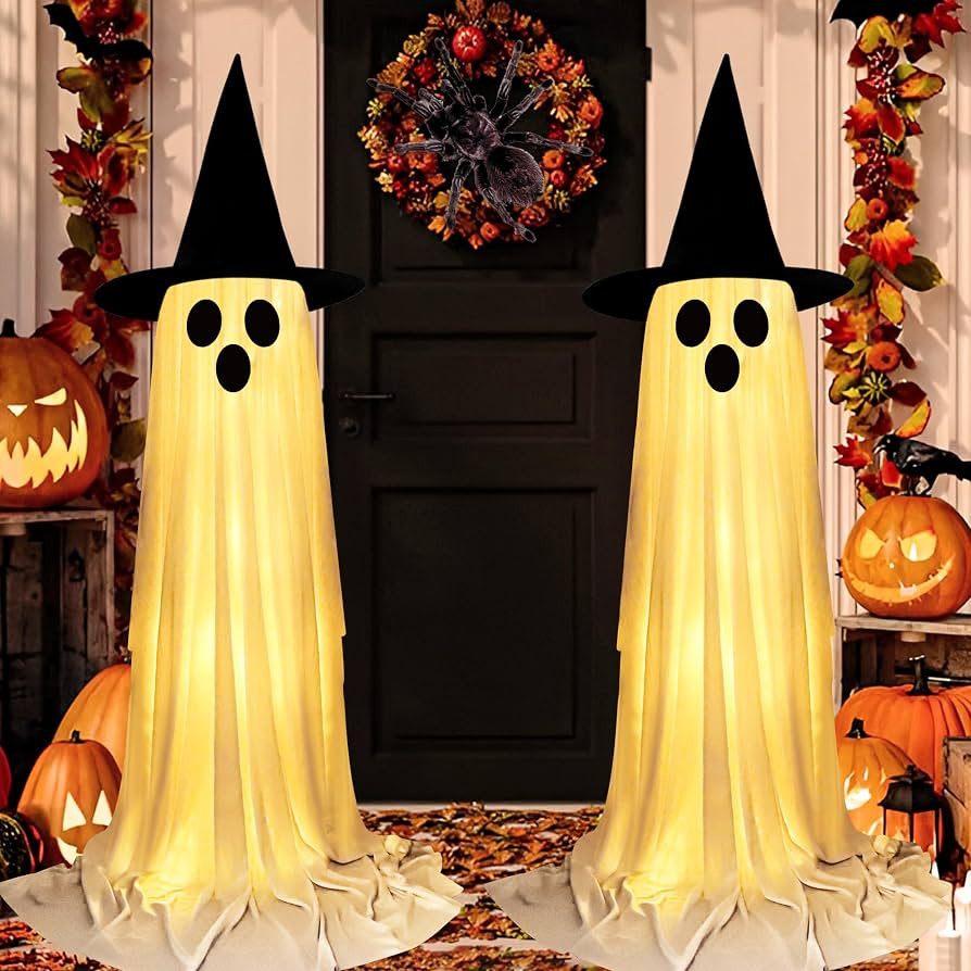 2PCS Ghost Halloween Decorations Outdoor Indoor, Spooky Ghost Halloween Decorations with String L... | Amazon (US)