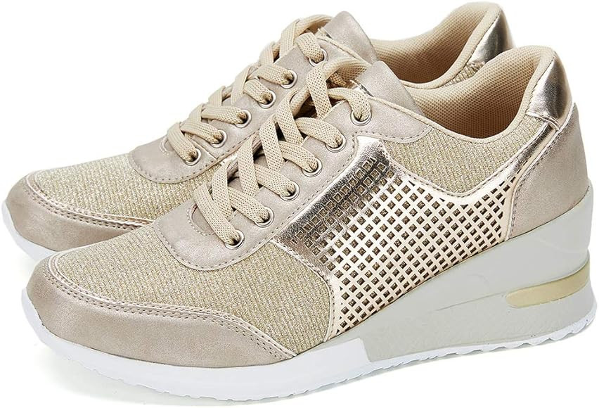 High Heeld Wedge Sneakers for Women - Ladies Hidden Sneakers Lace Up Shoes, Best Chioce for Casual a | Amazon (US)