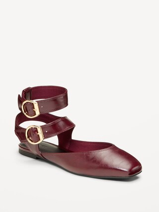 Faux-Leather Double Ankle-Strap Flats for Women | Old Navy (US)