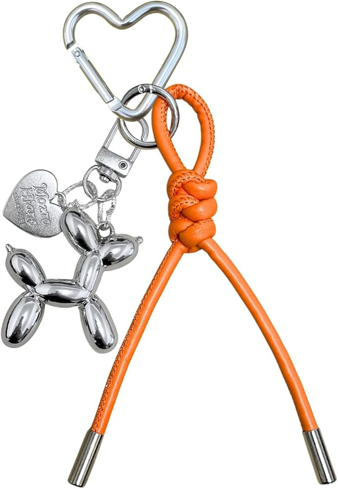Leather Rope Keychain Bag Charm with Balloon Dog for Women Handbag Y2k Accessories Purse Charm | Amazon (US)