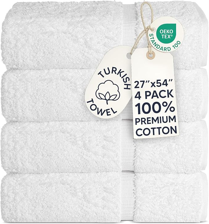 Chakir Turkish Linens 4 Piece Bath Towel Set, 100% Cotton Luxury Turkish Towels for Bathroom, Sof... | Amazon (US)