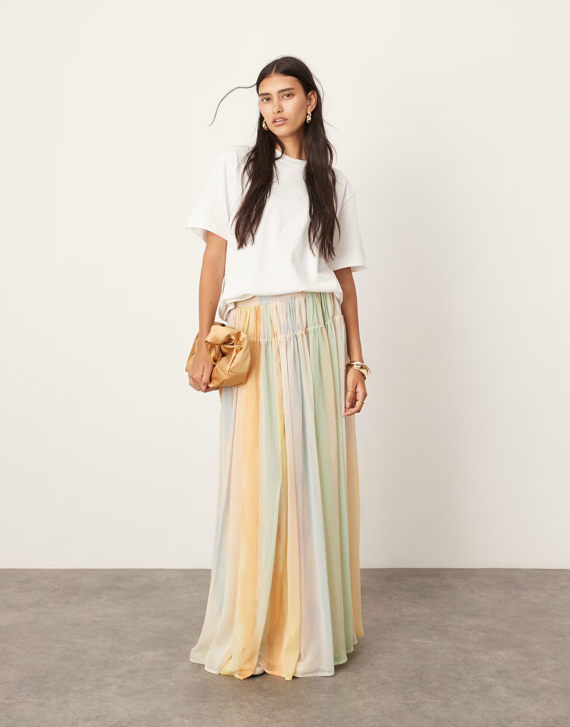 ASOS EDITION tiered maxi skirt with tie waist in multi watercolour print | ASOS (Global)