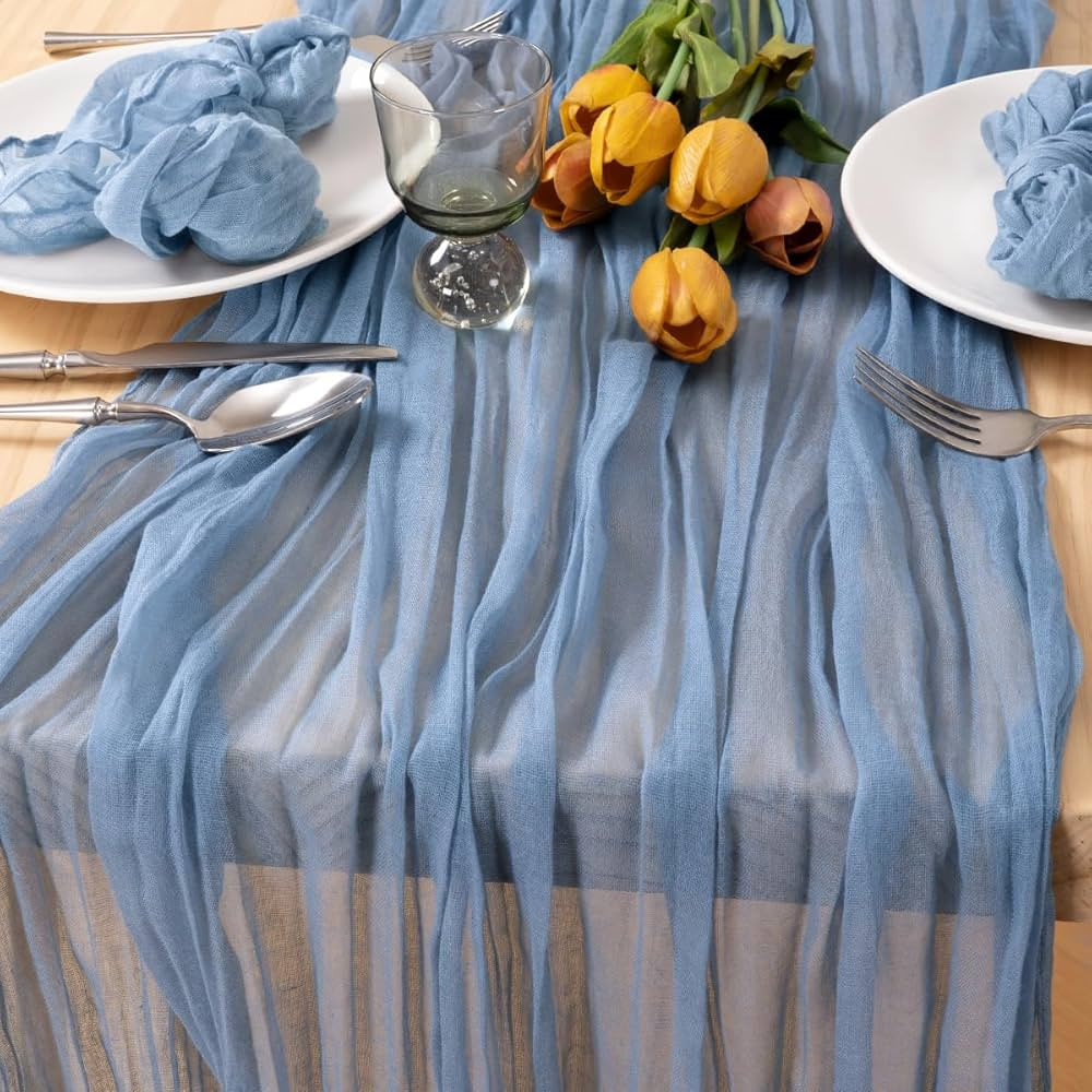 Dusty Blue Cheesecloth Table Runner 10ft Rustic Wrinkled Gauze Table Runner 35x120 Inches for Wed... | Amazon (US)