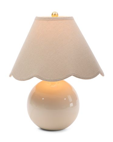 17in Ceramic Orb Table Lamp With Scalloped Shade | TJ Maxx