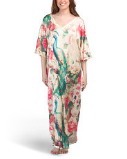 Satin Finish Peacock And Floral Print Caftan | Marshalls