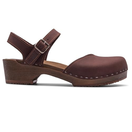 Sandgrens Handmade Swedish Wood Clogs for Women, Low Heel Sandal US 9-9.5 | Saragasso Fudge Nubuck DK, EU 40 | Amazon (US)