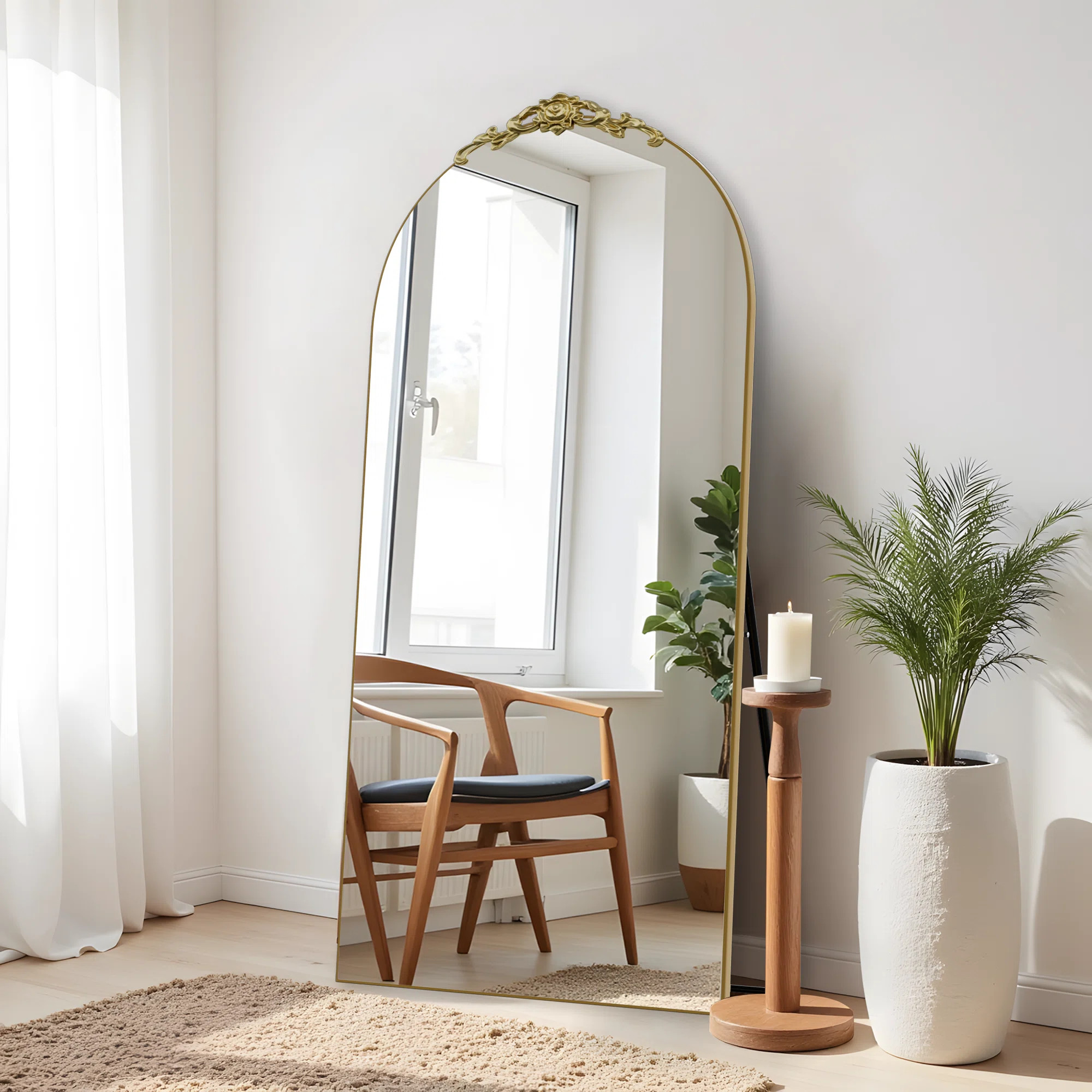 Astoria Grand Arch Solid Wood Carved Full Length Mirror Floor Mirror & Reviews | Wayfair | Wayfair North America