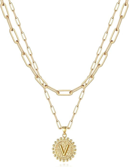 Yoosteel Gold Initial Necklaces for Women Girls, 14K Gold Plated Dainty Layering Paperclip Link C... | Amazon (US)