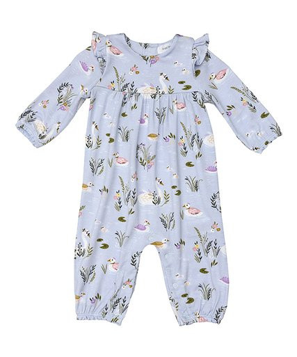 Blue Riverbank Swans Ruffle Playsuit - Newborn & Infant | Zulily