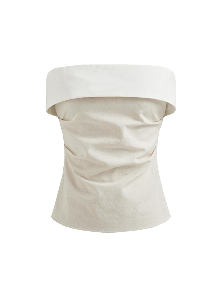CIDER Shirts for Women Strapless Tube Top Ruched Linen Blend Top Backless Going Out Bandeau Regul... | Amazon (US)
