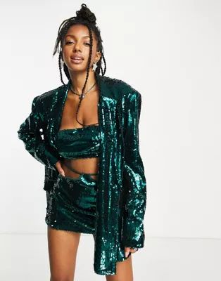 Kyo The Brand sequin blazer in green - part of a 3 piece set | ASOS (Global)