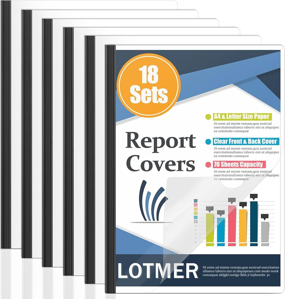 LOTMER 18 Pack Report Covers with Sliding Bar, 70 Sheet Capacity Clear Report Covers for A4 and L... | Amazon (US)