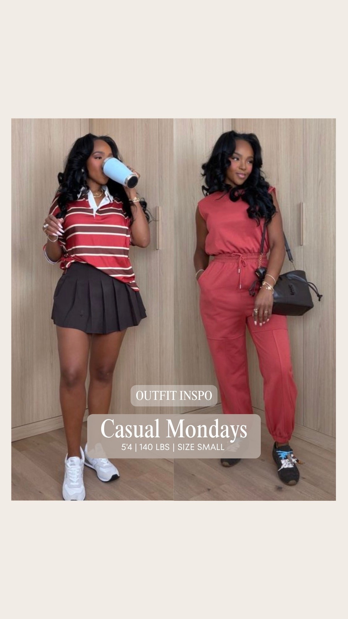 Scroll to shop! ✨ Everything from these looks is linked below. 👇🏽

Casual Monday, but make it CUTE. ❤️🤎 Two easy outfit formulas for those days when you want to be comfortable without looking thrown together—from a striped rugby top + pleated mini to an effortless matching set. Sneakers keep both looks casual and wearable.

casual Monday outfit, Monday outfit ideas, casual chic outfit women, striped rugby shirt outfit, rugby polo outfit women, pleated mini skirt outfit, brown pleated skirt, red striped top outfit, matching set women, red matching set, casual two piece set, sneakers outfit women, New Balance outfit, sporty chic outfit, preppy casual outfit, elevated casual style, weekend outfit ideas, fall casual outfit, kirasfashionfinds

Wearing: Size Small | 5’4” | 140 lbs | 34D-27-40

Download the FREE LTK app & follow @kirasfashionfinds

#LTKPetite #LTKSeasonal #LTKActive