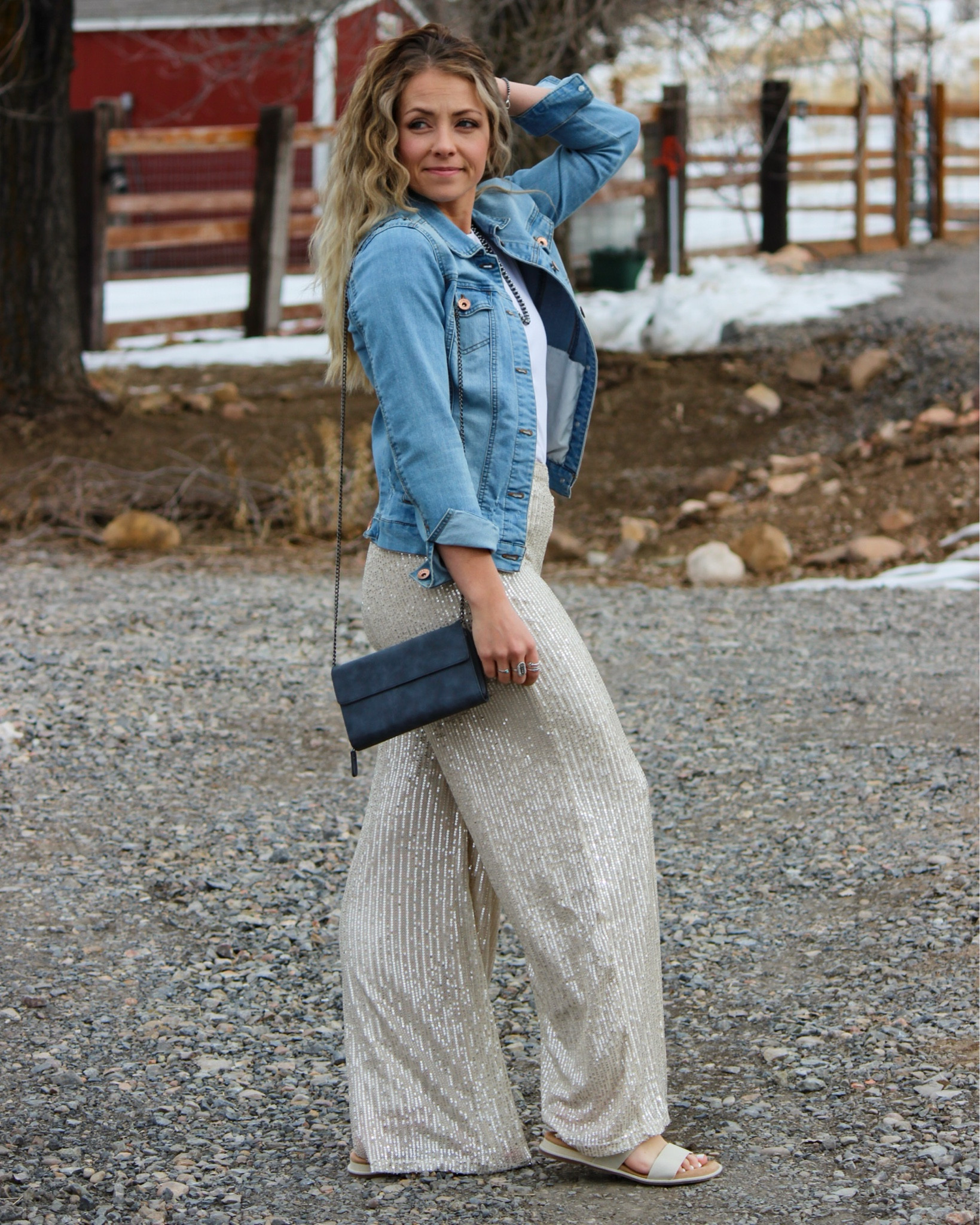 Business CowGal OOTD 2/3

Can you really go wrong with sparkly pants and a denim jacket? Cute, comfy, and just a little bit sassy! 

#cowgirlstyle #westernfashion #businesscasual #businesscowgirl #workattire 

#LTKBeauty #LTKWorkwear #LTKStyleTip