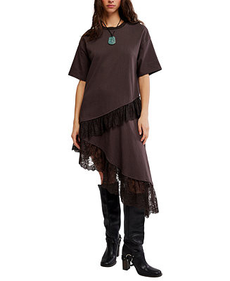 Free People Women's Lace Layered Asymmetrical-Hem T-Shirt - Macy's | Macy's