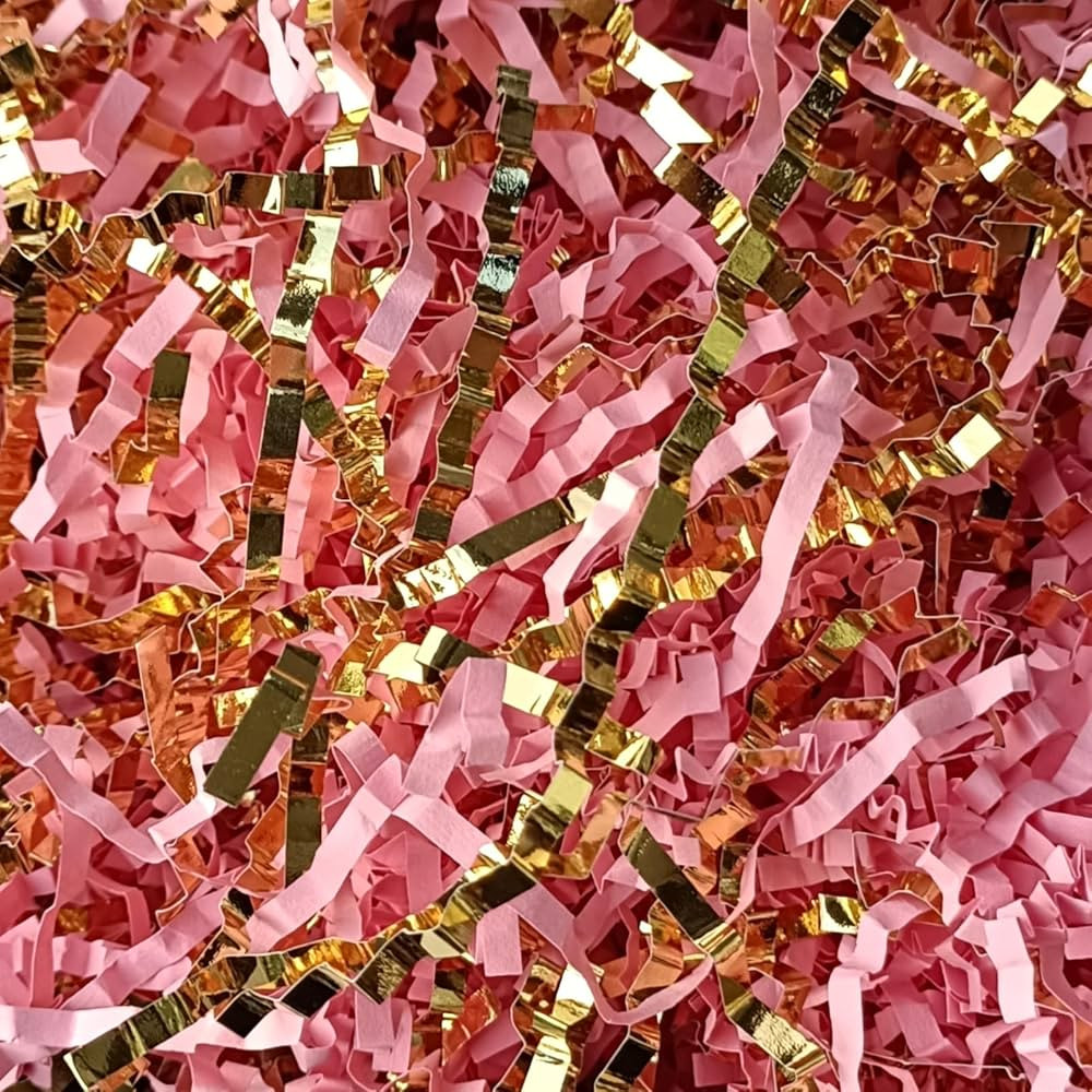 4OZ Crinkle Cut Paper Shredded Paper for Gift Box Baskets Filler, Pink and Gold Crinkle Cut Paper... | Amazon (US)