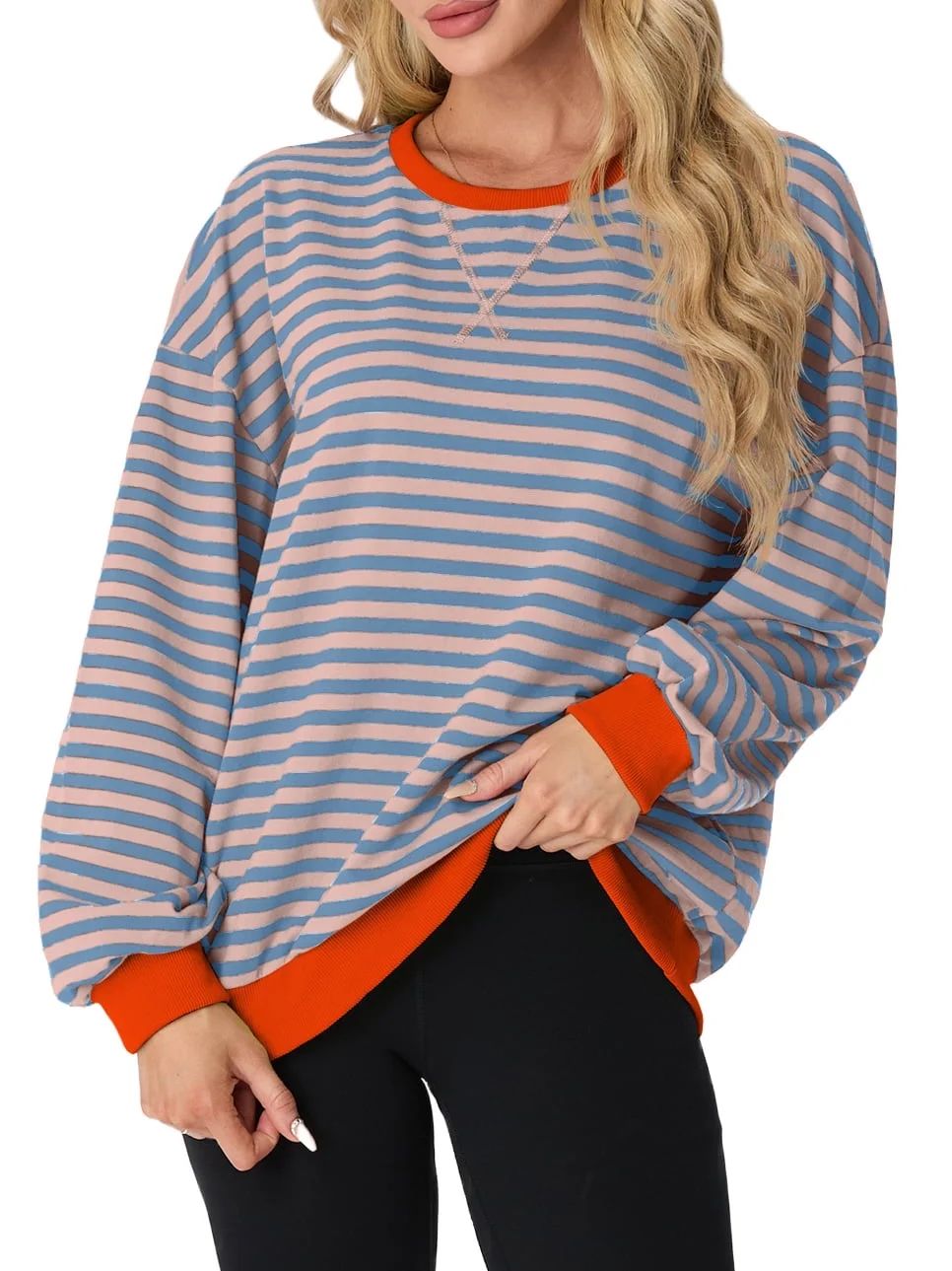 Cueply Womens Oversized Striped Long Sleeve Sweatshirts Crew Neck Casual Loose Pullover Sweaters ... | Walmart (US)