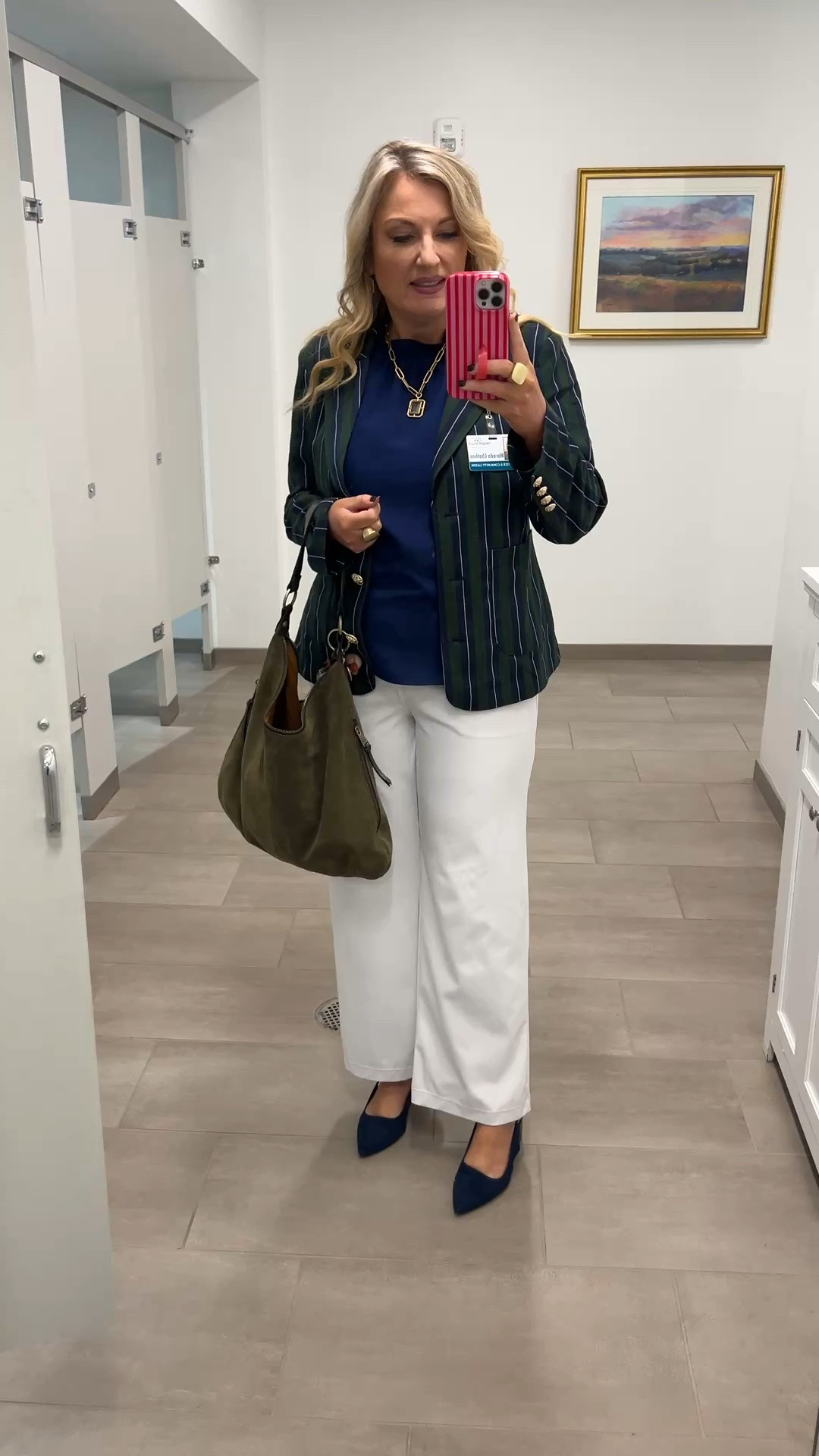 What I wore for 5 hours of travel and an all day meeting….the pants are stretch, pull in style, wearing a medium…also wearing medium in blazer.

#LTKootd #LTKMidsize #LTKOver40